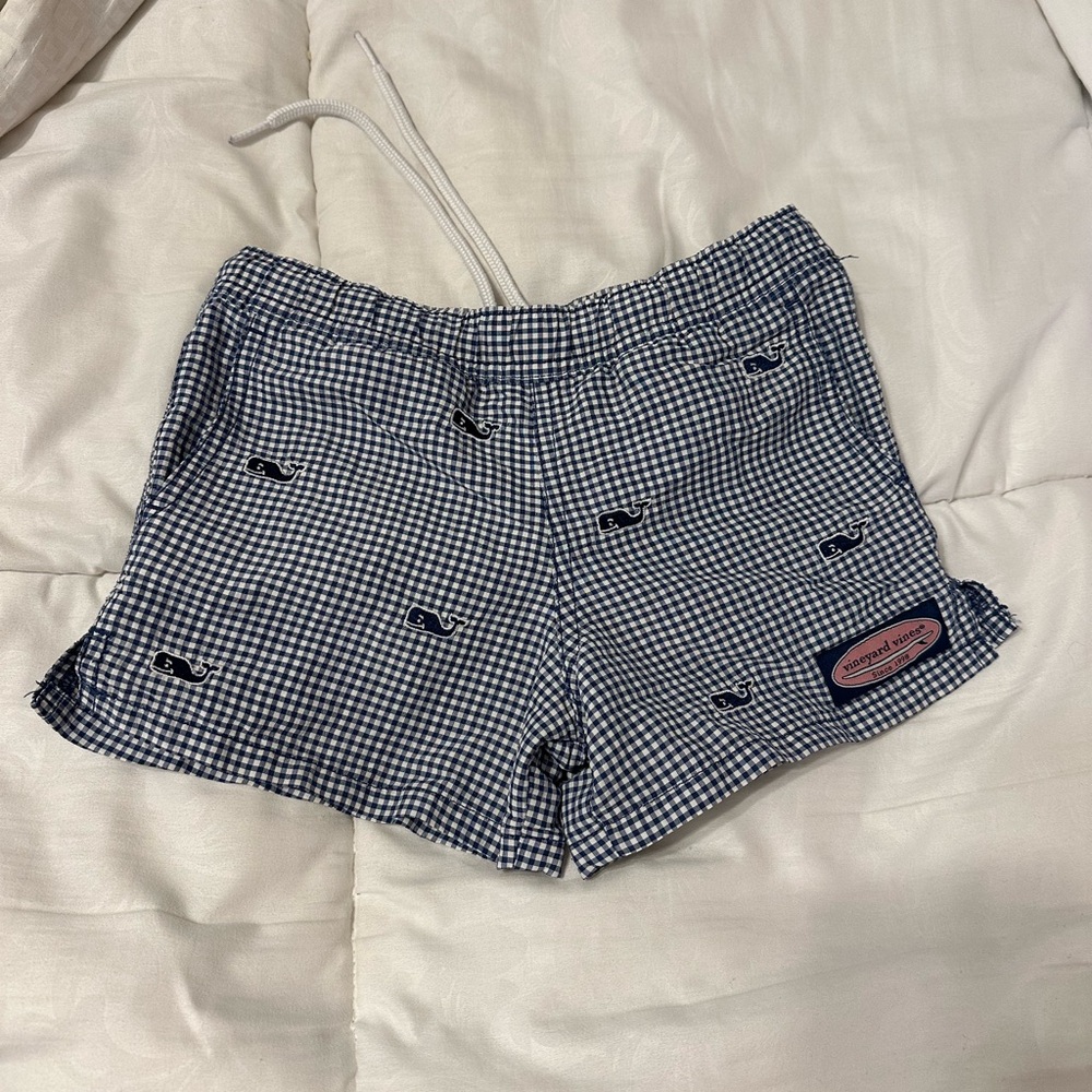 Vineyard Vines kid’s Navy Gingham Athletic Shorts